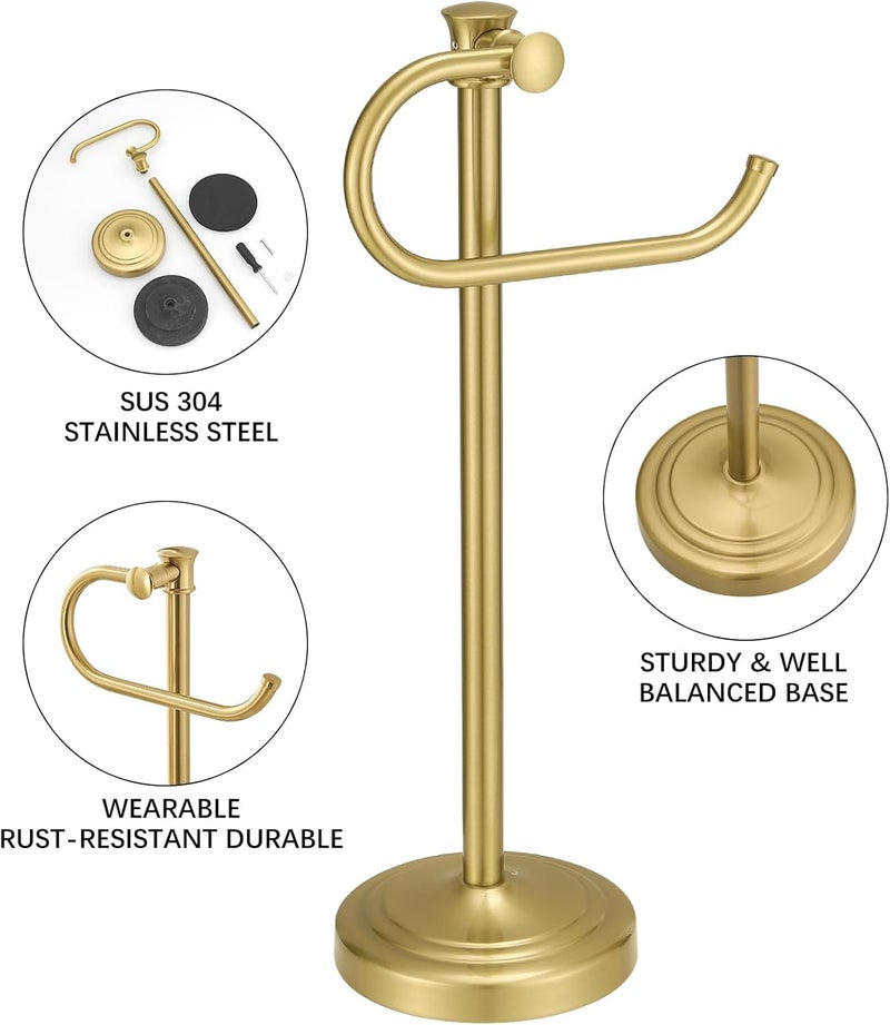 BESy 17 Inch Brushed Gold Stand Towel Bar Hanger Hand Towel Bar Bathroom Vanity Countertop Towel Holder Free Standing Stainless Steel Towel Ring Hardware Accessories Towel Rack - Image 4